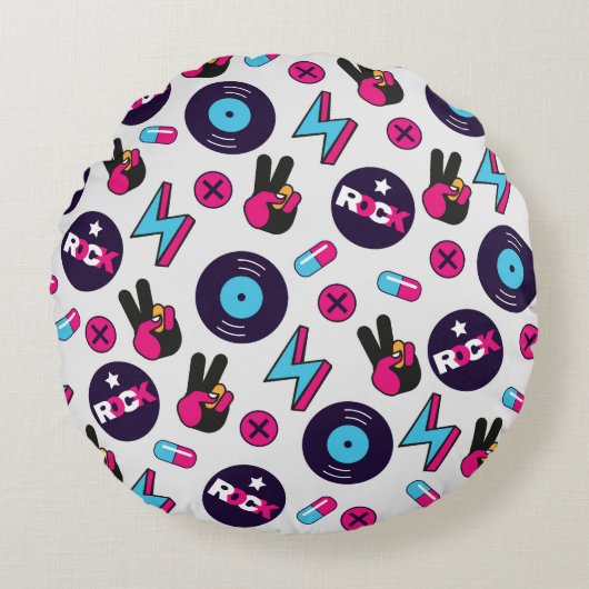 ロックンヒッピー：ビニールヴィンテージ柄 ラウンドクッション (正面)
