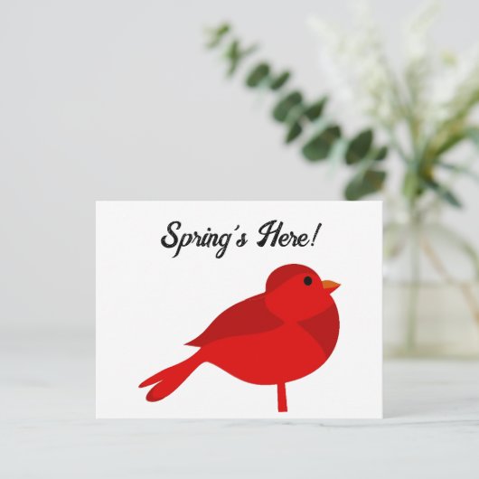 ロックンロビンレッド(鳥)ショウジョウコウカンチョウかわいい子供たち自然漫画 ポストカード (スタンド正面)