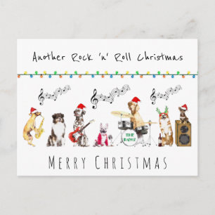 ロックンロールかわいいミュージカルドッグバンドメリークリスマス ポストカード