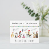 ロックンロールかわいいミュージカルドッグバンドメリークリスマス ポストカード (スタンド正面)