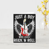 ロックンロールが大好きな少年がギターを弾くロックバンド カード (黄色い花)