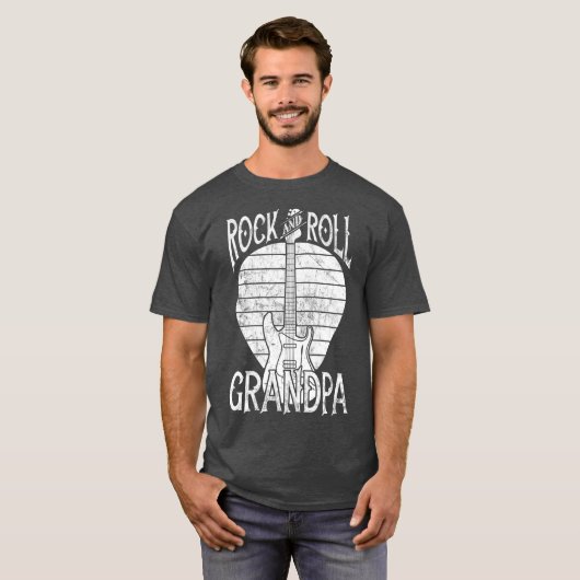 ロックンロールじいちゃんヴィンテージギタープレーヤーギフト Tシャツ (正面フル)