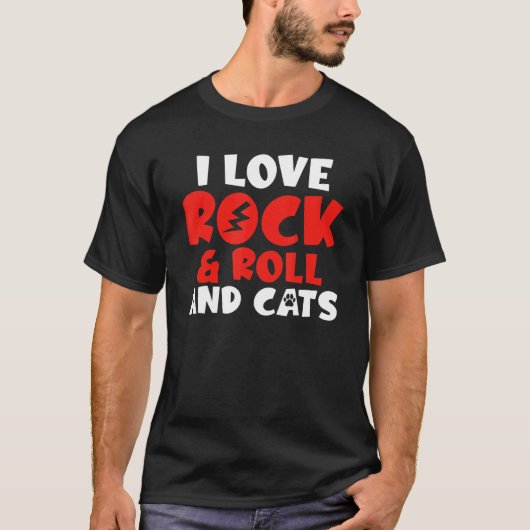 ロックンロールと猫好きなロッカー Tシャツ (正面)