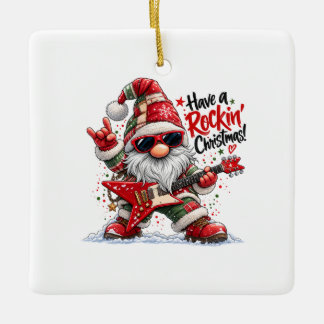 ロックンロールなクリスマスのギターニコニコ セラミックオーナメント