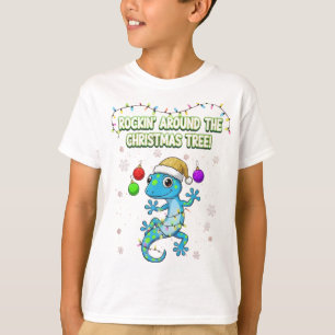 ロックンロールなクリスマスヤモリ - かわいいホリデーリザードのデコ Tシャツ