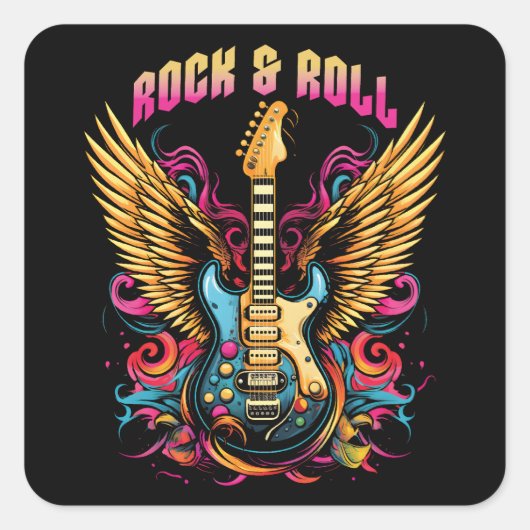 ロックンロールのギターウィング スクエアシール (正面)