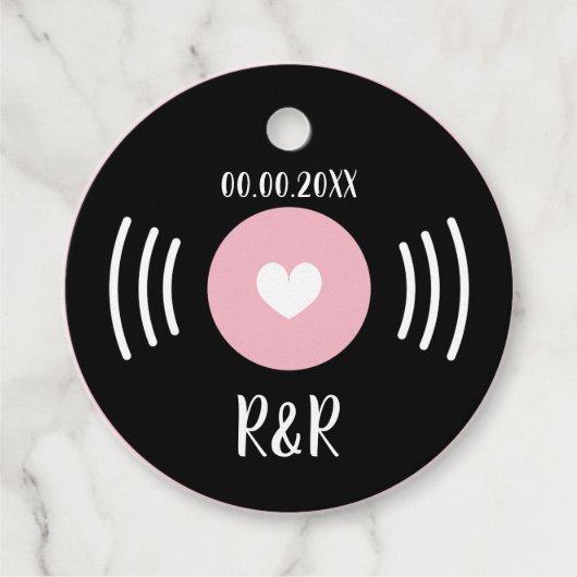 ロックンロールのビニールレコード結婚式の引き出物ギフトラベル フェイバータグ (正面)