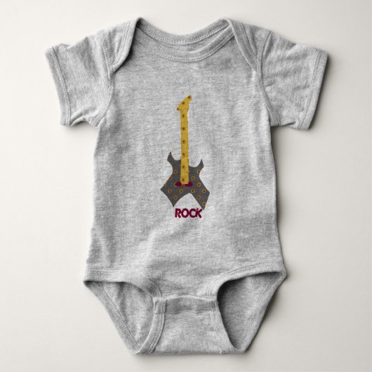 ロックンロールのベビーのさらさパターンギター ベビーボディスーツ (正面)