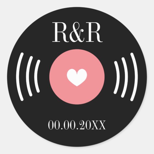 ロックンロールのレコード結婚式の引き出物シール ラウンドシール (正面)