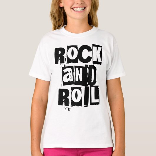 ロックンロールの太字ディストressedロゴデザイン tシャツ (正面)