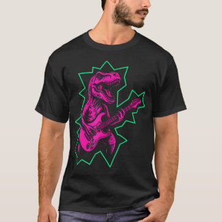 ロックンロールの恐竜がギターを弾くパンクロック Tシャツ