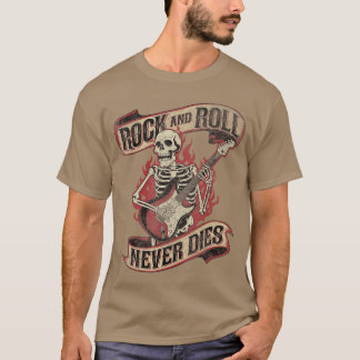 ロックンロールは死なないスケルトンビンテージロック音楽 Tシャツ