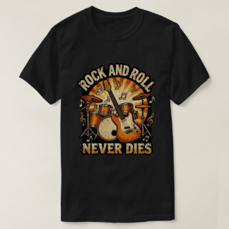 ロックンロールは死なない ヴィンテージギターとドラムTシャツ Tシャツ
