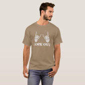 ロックンロールを楽しむ骸骨の手の平和サイン ヴィ Tシャツ (正面フル)