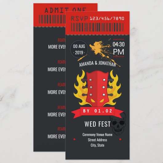 ロックンロールウェディング チケットカスタム招待状 招待状 (正面/裏面)