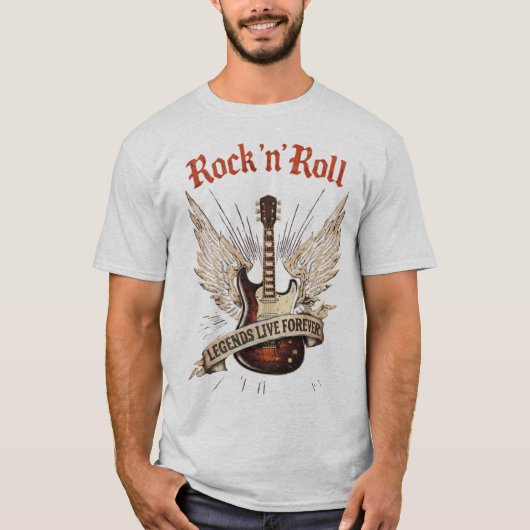 ロックンロールギタレジェンドは永遠に生きる Tシャツ (正面)