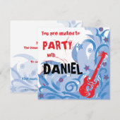ロックンロールギターのパーティー招待状(赤・白・青) 招待状 (正面/裏面)