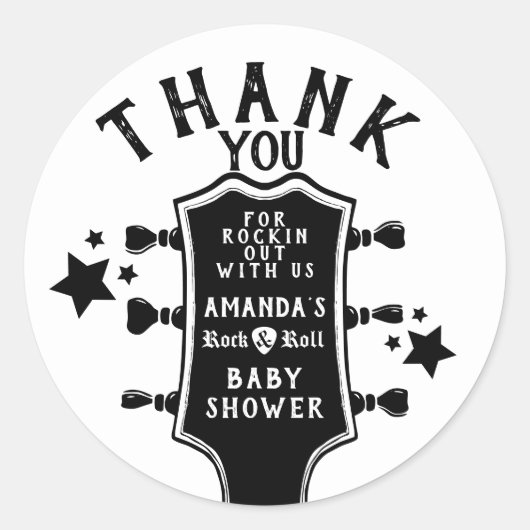 ロックンロールギター赤ちゃんシャワーありがとう ラウンドシール (正面)