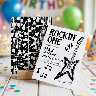ロックンロールギター1歳の誕生日 招待状