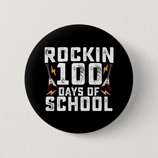 ロックンロールギター 100日目の学校を祝おう ビンテージ 缶バッジ (正面)