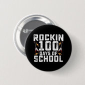 ロックンロールギター 100日目の学校を祝おう ビンテージ 缶バッジ (正面&裏面)