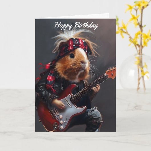 ロックンロールギニアピグ誕生日 カード (黄色い花)