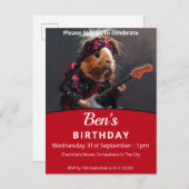 ロックンロールギニア豚の誕生日パーティー インビテーションポストカード (正面/裏面)