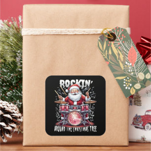 ロックンロールサンタドラマー クリスマスツリー スクエアシール
