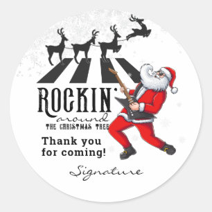 ロックンロールサンタロックンクリスマスクリスマスパーティー ラウンドシール