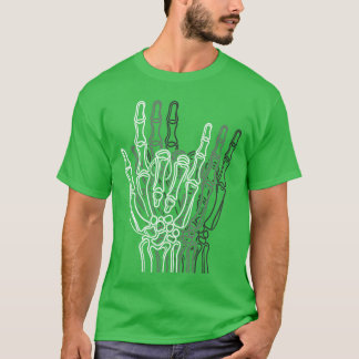 ロックンロールスケルトンハンドサイン ビンテージロックラバー Tシャツ
