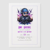 "ロックンロールスター" 1歳の誕生日フォト ベラム紙招待状 (正面)