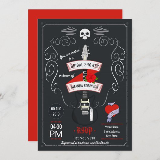 ロックンロールチョークボード ブライダルシャワー 招待状 (正面/裏面)