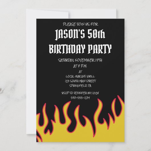 ロックンロールフレイムメンズバースデーパーティー 招待状 (正面)