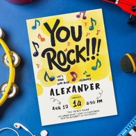 ロックンロールミュージックイエローウォーター色の誕生日パーティー 招待状