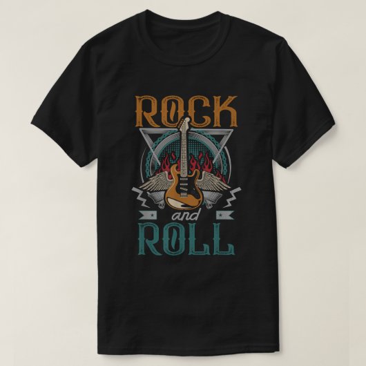 ロックンロールミュージックTシャツ | ギター & 羽根 Tシャツ (デザイン正面)