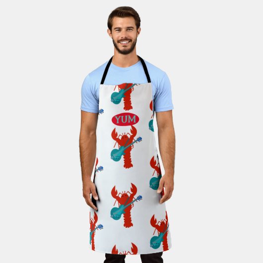 ロックンロールロブスターギター甲殻類模様 エプロン (着用した状態)