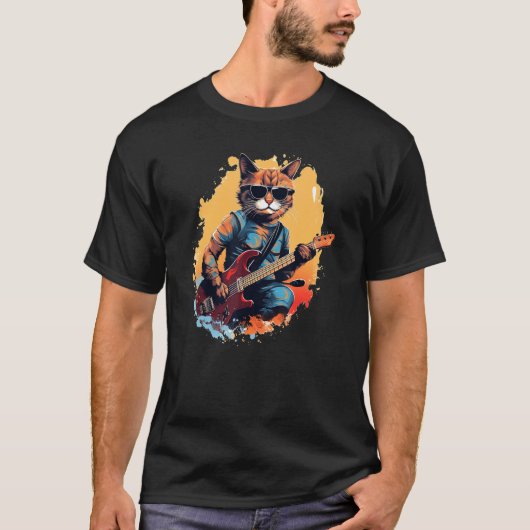 ロックンロール大好き猫のシンガーソングライター Tシャツ (正面)