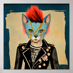 ロックンロール子猫- Punk Cat Poster Art ポスター