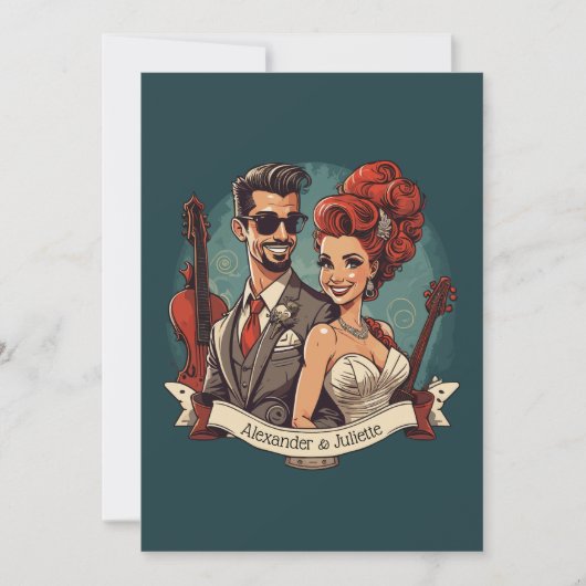 ロックンロール結婚カップル 招待状 (正面)
