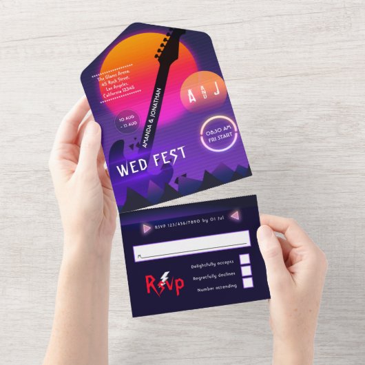 ロックンロール結婚ズ・ロックフェスト オールインワン招待状 (貼ってはがせる)