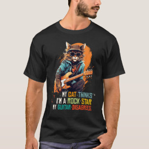 ロックンロール調のクールなロックギター猫 少年用 Tシャツ