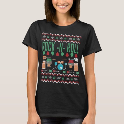 ロックンロール醜いクリスマスセーター Tシャツ (正面)