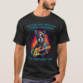 ロックンロール音楽とギターのためのパウサムギターワンちゃん Tシャツ