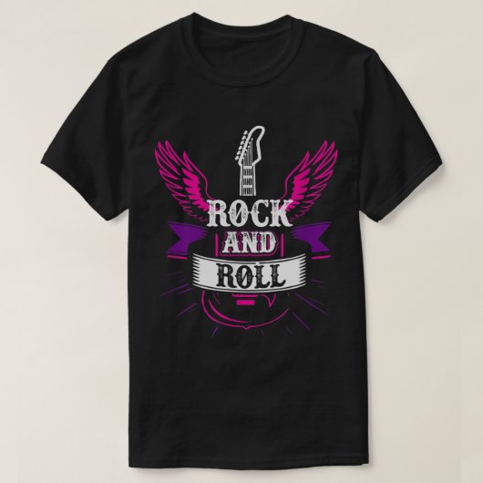ロックンロール音楽ギター1 Tシャツ (デザイン正面)