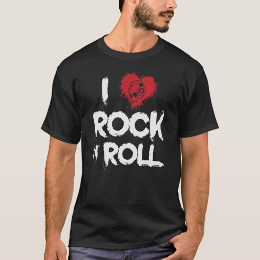 ロックンロール音楽ジャンルギター大好き Tシャツ (正面)