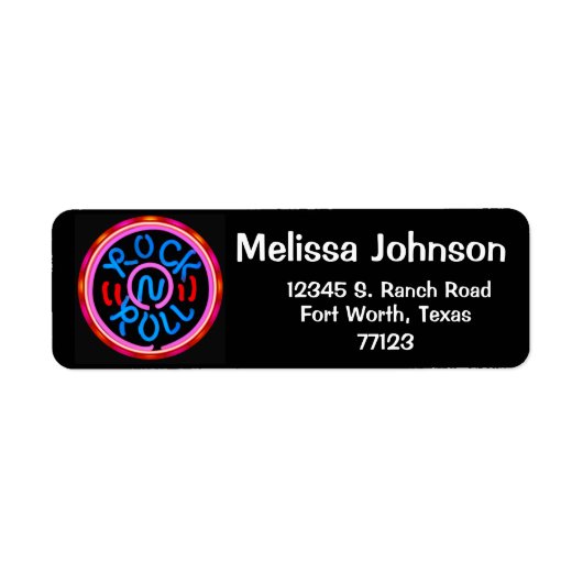 ロックンロール音楽ネオンサインルック差出人住所 ラベル (正面)