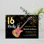 ロックンロール16th誕生日パーティー 箔招待状 (立ち正面)