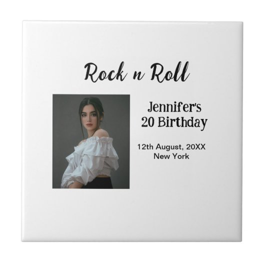 ロックンロール20th誕生日ガールの写真のモダエレガントー タイル (正面)
