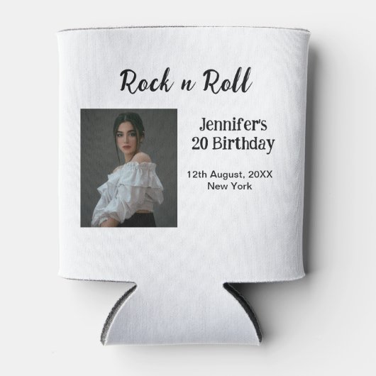 ロックンロール20th誕生日ガールの写真のモダエレガントー 缶クーラー (正面)