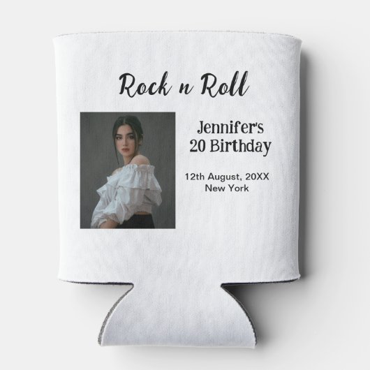 ロックンロール20th誕生日ガールの写真のモダエレガントー 缶クーラー (裏面)